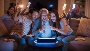 fun family singing together