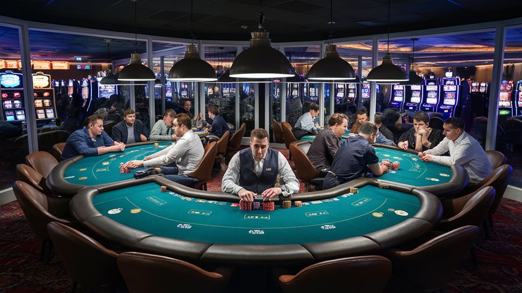 players socializing at tables